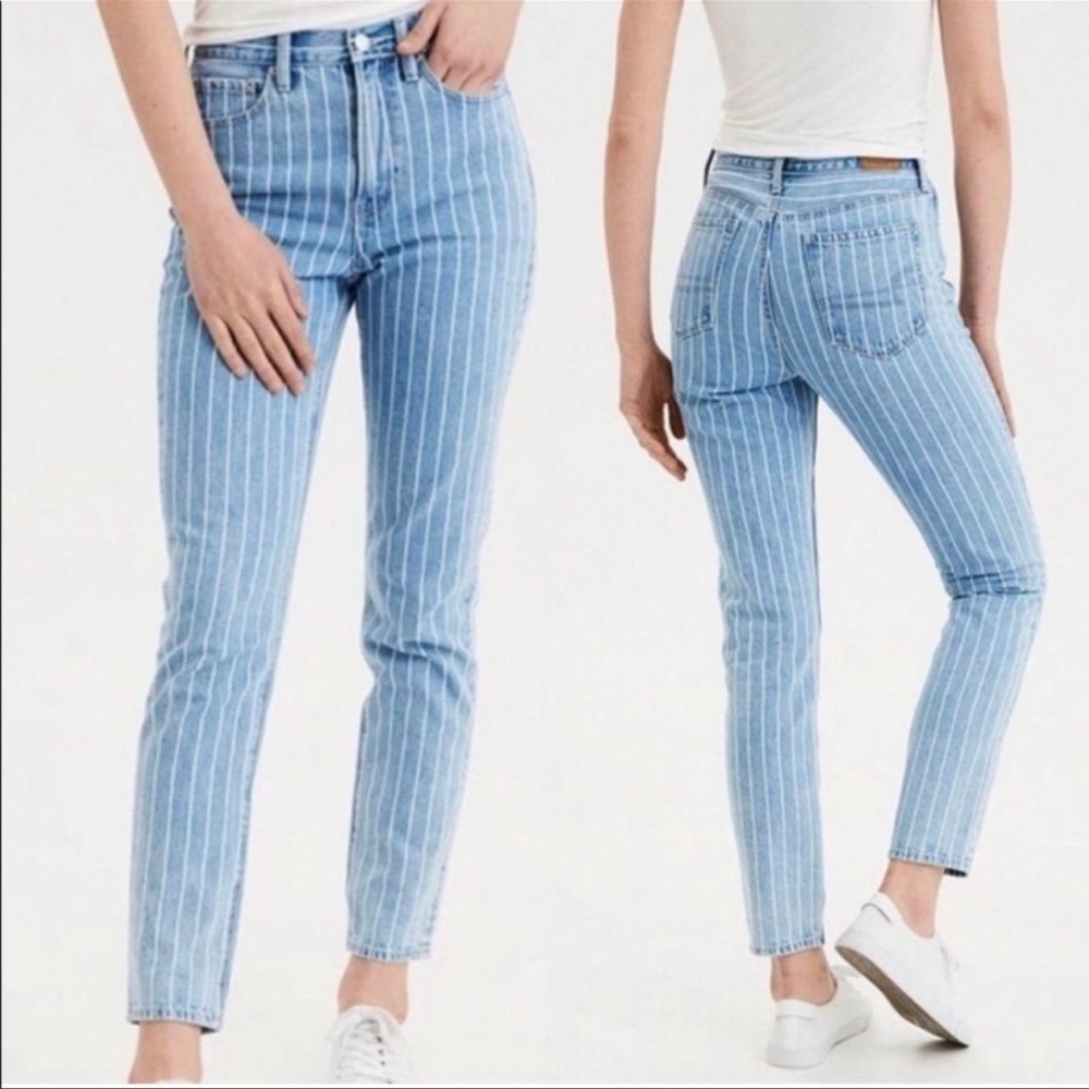 American Eagle Outfitters Striped High Rise Mom Jeans Size 2